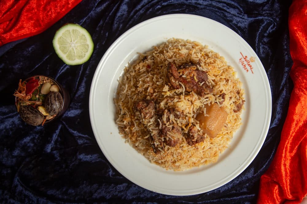 Biryani plated overhead