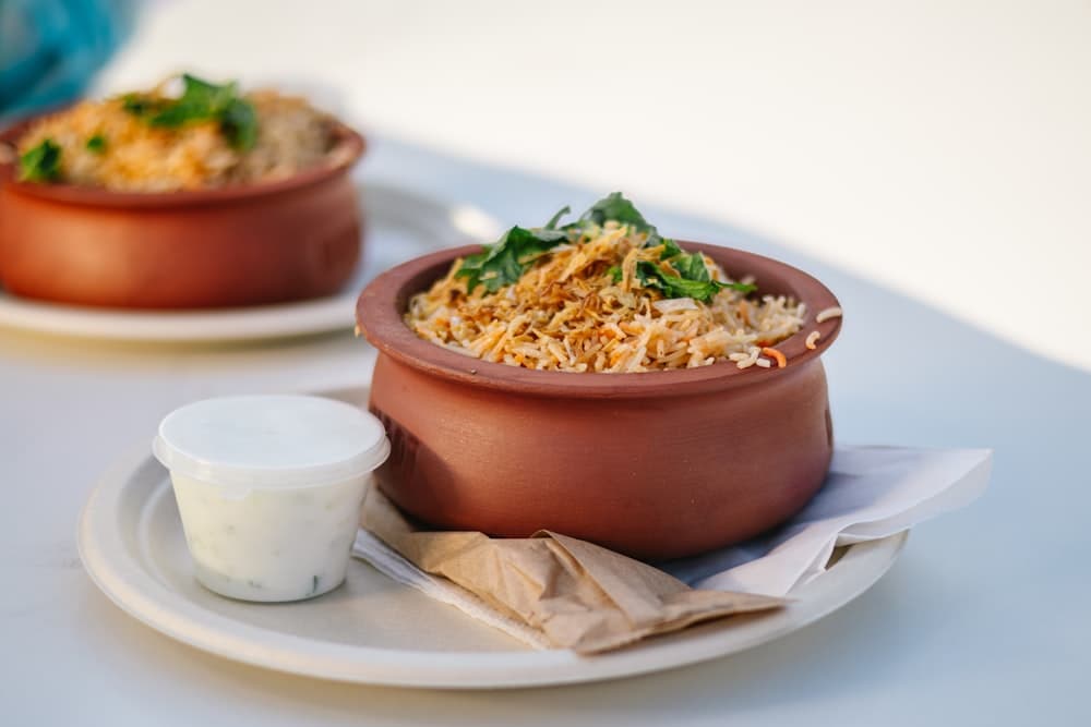 Veg biryani in a clay handi